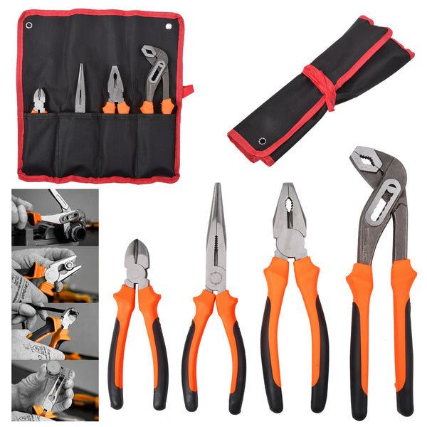 4pc Pliers Set combination long nose side cutters water pump