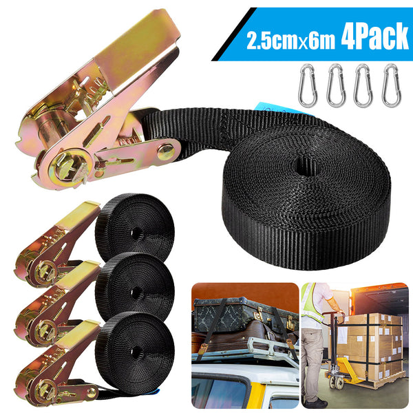 6m x 25mm Ratchet Straps Tie Down Heavy Duty Cargo Car Rack Lashing Straps