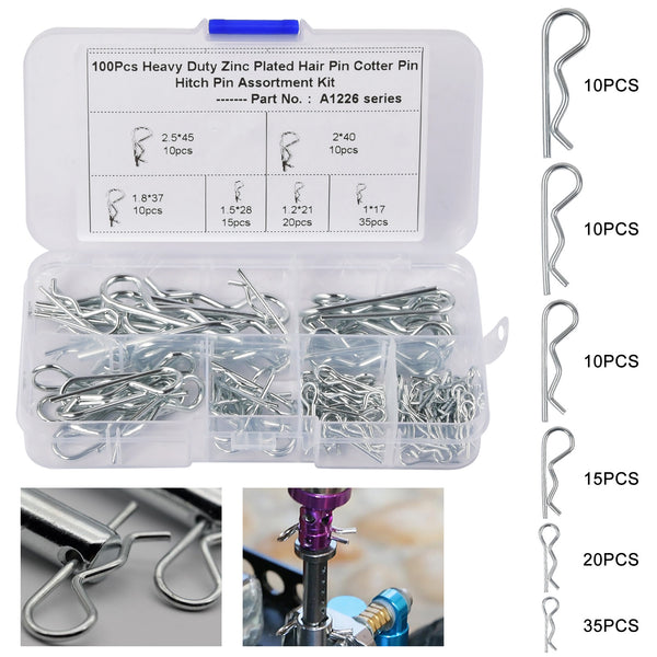 100Pcs Cotter Pins Assortment R Clips Split Pins