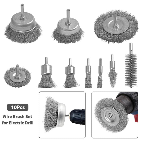 10Pcs Brush Drill Attachment Bit Kit Copper-coated steel Cleaning Wheel Cup Tool