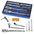 6 Pcs 1/4" 3/8" 1/2" Flex Head Ratchet Set 72 Tooth