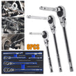 6 Pcs 1/4" 3/8" 1/2" Flex Head Ratchet Set 72 Tooth