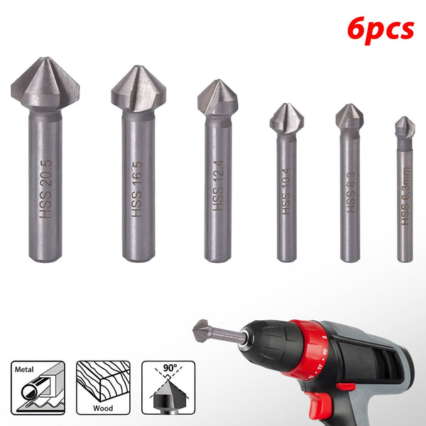 6pcs HSS Chamfering Tool Bit 3 Flute 90 Degree