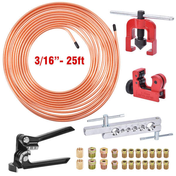 25ft 3/16'' Copper Coated Brake Line Kit w/ Single Flaring