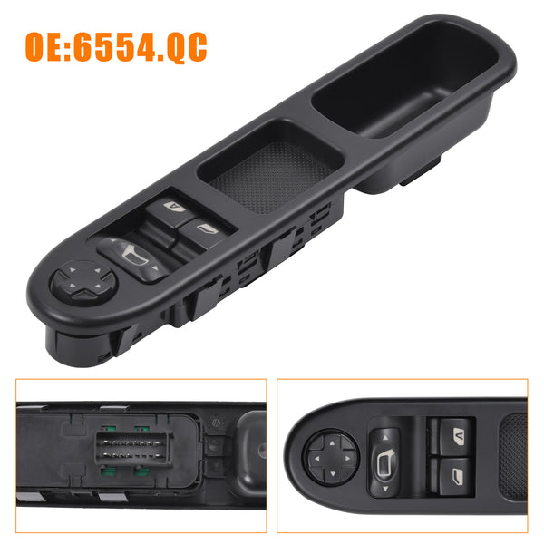 For Peugeot 207 Right Driver Side Door Window Power Control Switch 6554QC Black