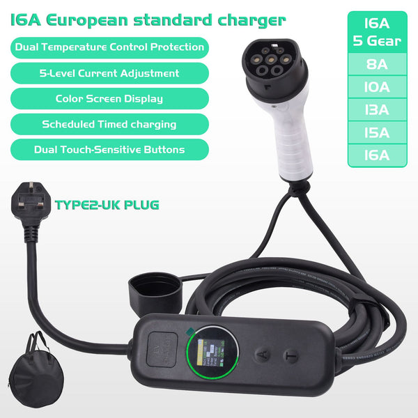 16A EV Charging Cable Type 2 UK Plug 3 Pin