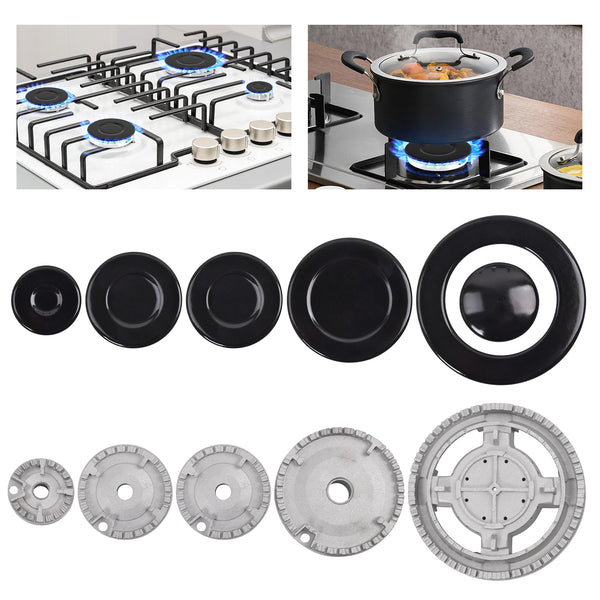 Set of 5 Cooker Oven Gas Hob Rapid Burner Caps Crown Ring Tops Kit