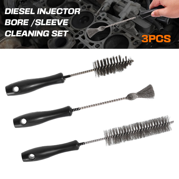 Diesel Injector Bore Sleeve Cleaning Kit Set Cleaning Brush Brushes 3pc
