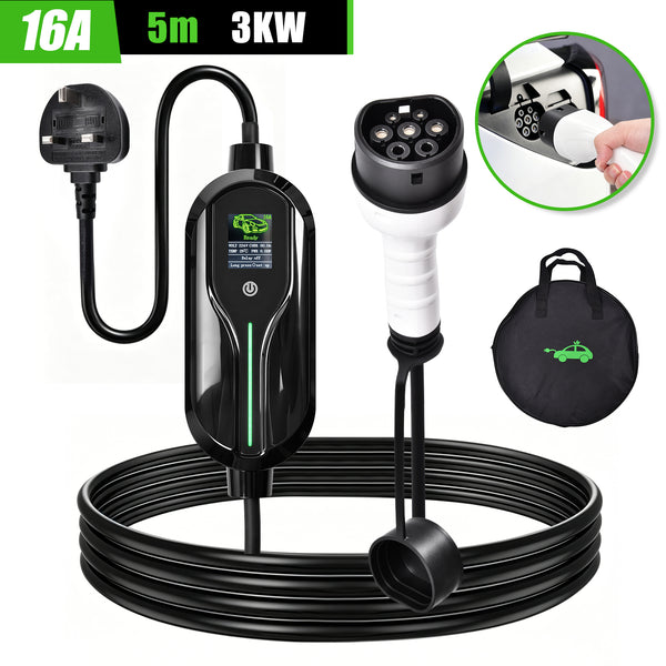 EV Charging Cable Type 2 UK Plug 3 Pin Electric Vehicle Car Charger