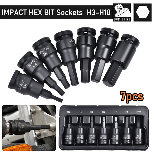 Impact Allen Key Hex 3/8" Drive Bit Socket Set H3 - H10 Bits 7pc