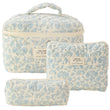 Quilted Makeup Bag Set 3 PCS Floral Cotton Makeup Bag