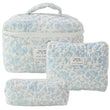 Quilted Makeup Bag Set 3 PCS Floral Cotton Makeup Bag