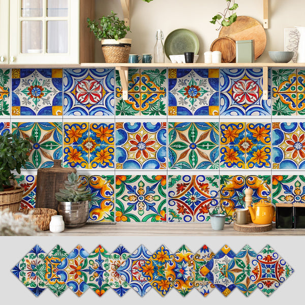 24Pk Mediterranean Tile Stickers Waterproof Vinyl Splashback
