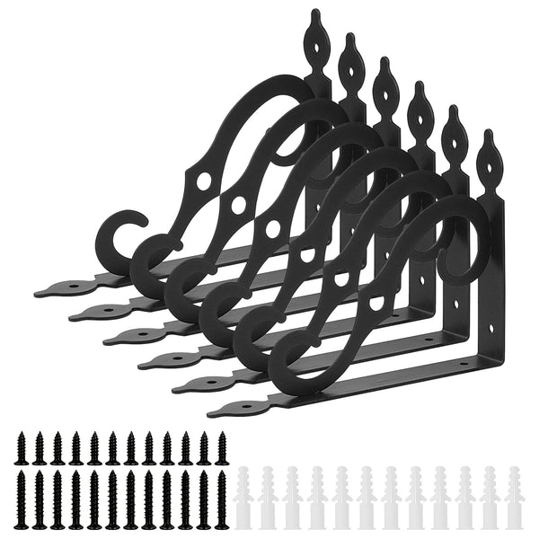 Decorative Shelf Brackets, Triangle Wall Brackets Black 7.5 Inch 6 Pack