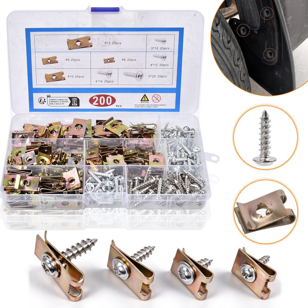200Pcs Assorted Spire Clips U Nuts Captive Speed Fasteners