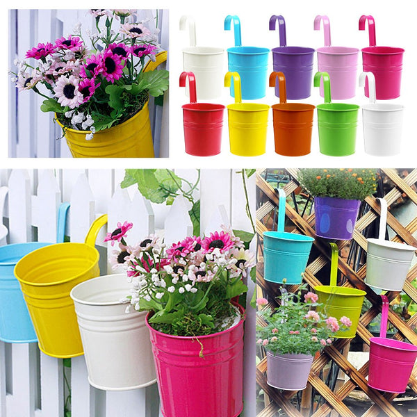 Hanging Metal Flower Bucket Plant Pot Basket Home Decor Garden