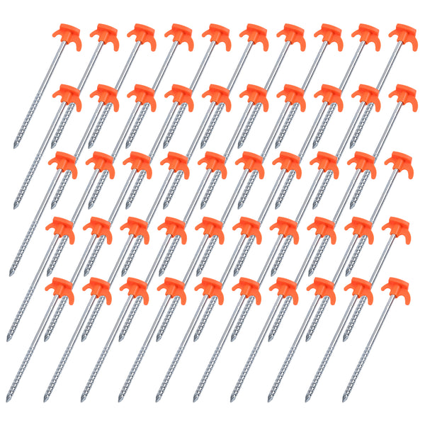 50 x Heavy Duty Hard Ground Rock Peg With HI VIZ Hook Top Camping Tent 20cm