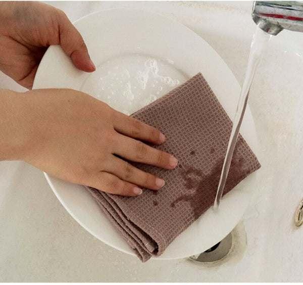 35x35cm 4PCS Home Kitchen Waffle Pattern Tea Towel Absorbent Dish Cleaning Towel