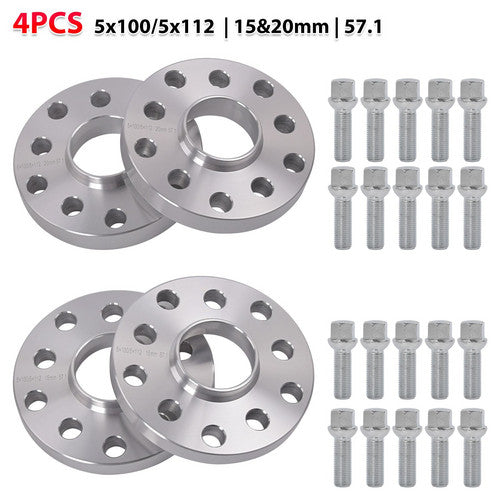2Pair 15/ 20mm 5x112/5X100 Wheel Spacers 57.1 Center Bore W/20 Bolts