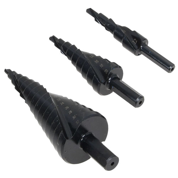 3PCS HSS Spiral Step Cone Drill Bit Metal Hole Cutter
