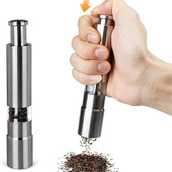 Stainless Steel One Hand Thumb Push Button Salt and Pepper Grinder