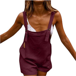 Women Casual Solid Color Collar Pocket Jumpsuit Short Pants