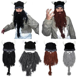 Men's Head Barbarian Vagabond Beanie Beard Hats Halloween Cosplay