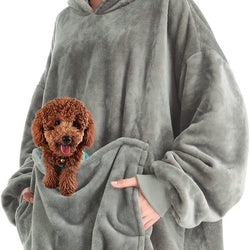 Multifunction Wearable Blanket Hoodie Fleece Pet Pouch Hoodie