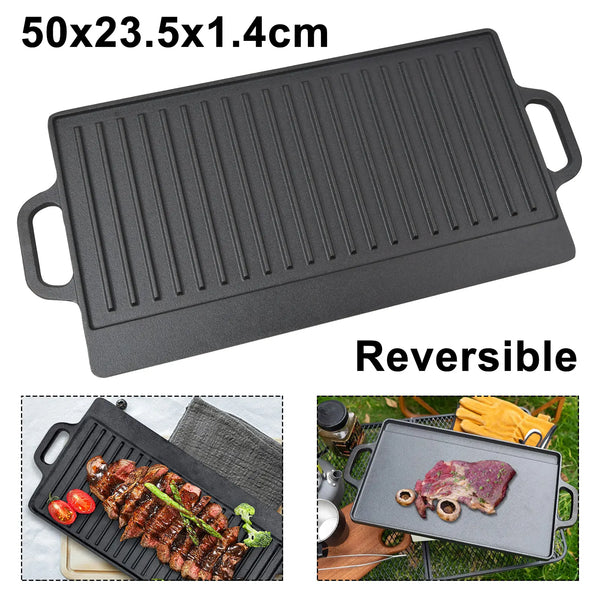 Non Stick Cast Iron Griddle Pan Skillet Cooking Plate Hob Stove BBQ Grill