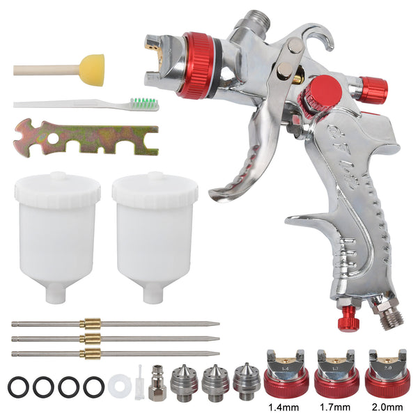 Spray Gun Paint Gun Kit HVLP Gravity Feed Air 1.4mm 1.7mm 2mm 3 Nozzles