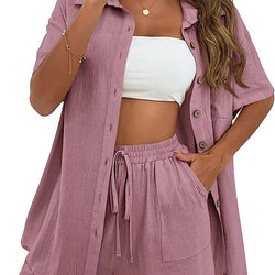 Women's Two Piece Outfits Shirt and Shorts Set
