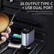 Retractable 60W Car Phone Fast Charger with 2 USB Ports