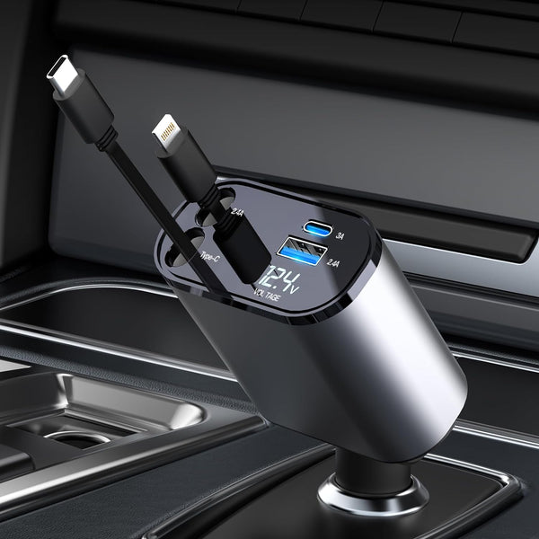 Retractable 60W Car Phone Fast Charger with 2 USB Ports