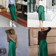 Women High Waist Solid Maxi Satin Skirt