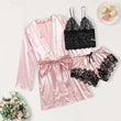 4PCS Women's Satin Pajamas Nightdress Lingerie Robes Underwear Sleepwear Set