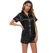 Women's Short-sleeved Satin Pajamas Set with Chest Pocket