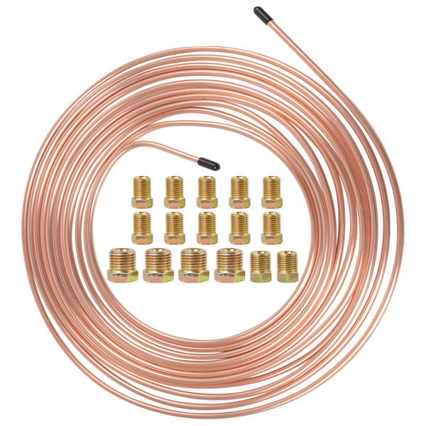 25ft Copper Nickel Brake Pipe Hose Line Tube Roll 3/16'' Fittings Tubing Kit
