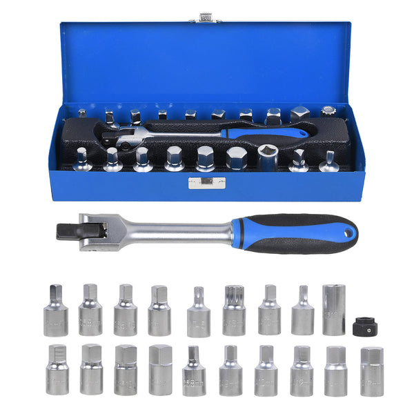 20pc Oil Drain Sump Plug Key Set Universal Hex Square Triangle 3/8 inch Drive