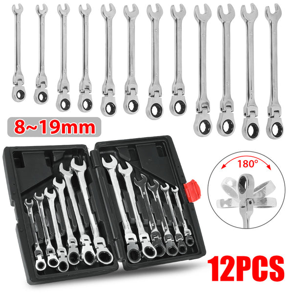 12pcs Flexible Ratchet Spanner Set Ratcheting Wrench Spanners Flexi Head