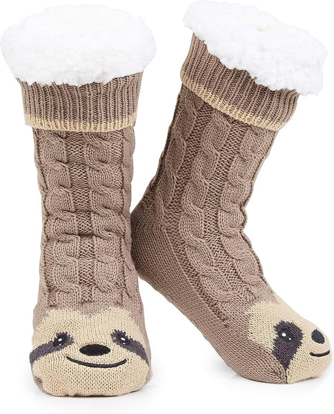 Women Sloth Pattern Non-Slip Sherpa  Floor Socks