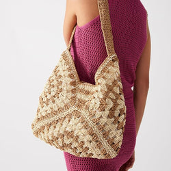 Women Beach Hobo Shoulder Bag Straw Tote Bag