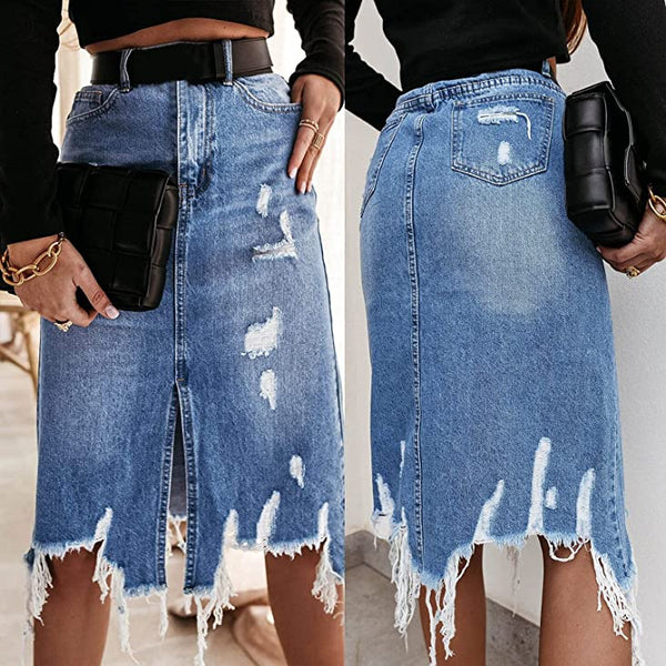 Women's A-Line Sexy Casual Irregular Denim Skirt