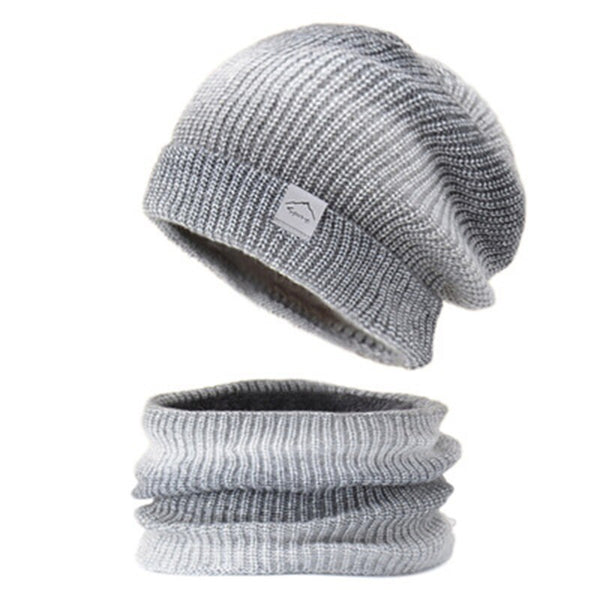 2pcs Knitted Gradient Beanie Hat Scarf Set