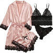 4PCS Women's Satin Pajamas Nightdress Lingerie Robes Underwear Sleepwear Set