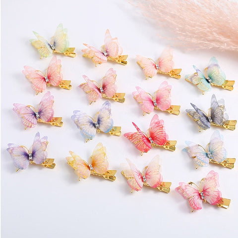 16pcs Yarn Rhinestone Butterfly Hairpin
