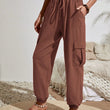 Womens Solid Drawstring Elastic Waist Pants with Pockets