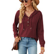 Women Sweatshirts V Neck Button Loose Hoodie Pullover