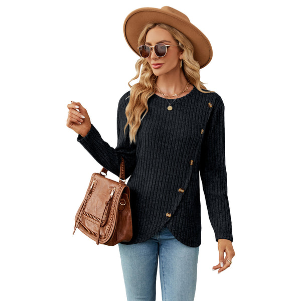 Women Knitted Solid Color Shirt