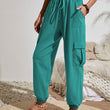 Womens Solid Drawstring Elastic Waist Pants with Pockets