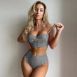 Women's High Waist Bikini Swimwear Plaid Swimsuit Beachwear